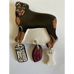 Vintage Rottweiler Dog Brooch Pin signed Host Pick